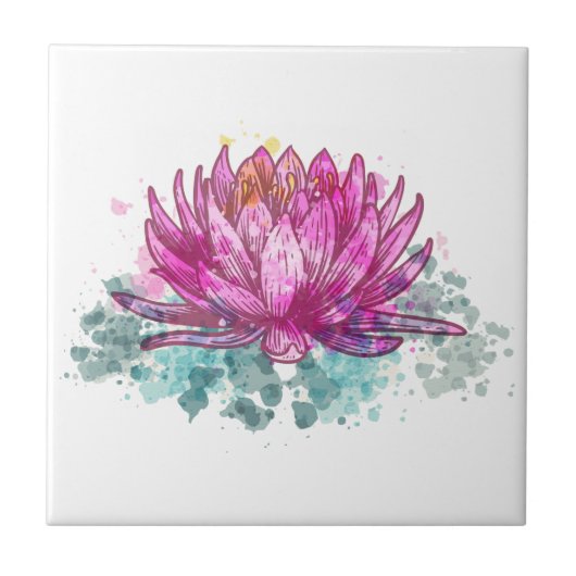 Roze Aquarel Lotus Bloem Tegeltje (Voorkant)