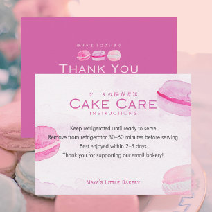 Roze Aquarel Macaron Cake Verzorgingsinstructies Bedankkaart