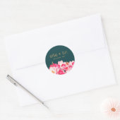 Roze Aquarel Magnolia Bloem Sticker in Teal (Envelop)
