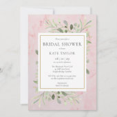 Roze Aquarel Marmer Groene Bruiloft Feest Kaart (Voorkant)