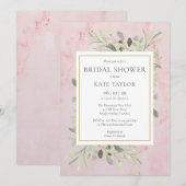 Roze Aquarel Marmer Groene Bruiloft Feest Kaart (Voorkant / Achterkant)