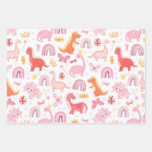 Roze Aquarel Meisje Dinosaurussen Boho Regenbogen Inpakpapier Vel (Voorkant 3)