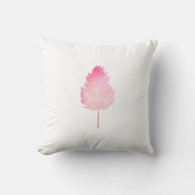 Roze Aquarel Moderne Boom Natuur Kussen (Voorkant)