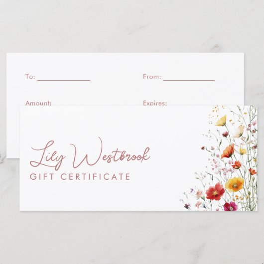 Roze Aquarel Moderne Wilde Bloem Cadeaubon (Voorkant / Achterkant)