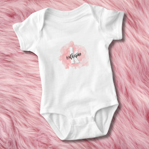 Roze Aquarel Monogram Baby Meisje Romper