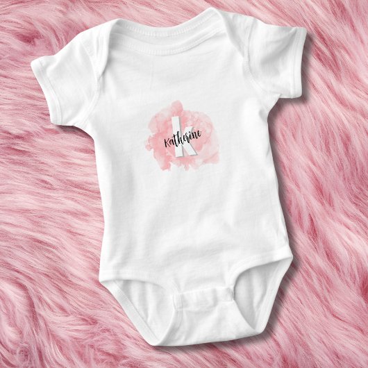 Roze Aquarel Monogram Baby Meisje Romper