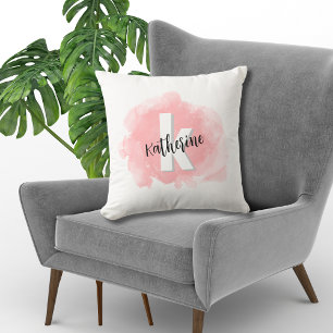 Roze Aquarel Monogram Kussen