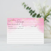 Roze Aquarel Nep Gouden Glitter Strik Receptkaart Kaart (Staand voorkant)