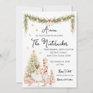 Roze Aquarel Notenkraker Ballet Uitnodiging