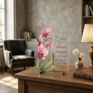 Roze Aquarel Orchidee Rouwkaart Acryl Uitnodigingen