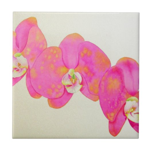 Roze aquarel Orchidee schilderij Tegeltje (Voorkant)