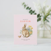 Roze Aquarel Paashaas Feestdagenkaart (Staand voorkant)