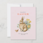 Roze Aquarel Paashaas Feestdagenkaart (Voorkant)