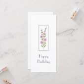 Roze aquarel, pen & inkt bloemstengelkaart kaart (Voorkant / Achterkant in situ)