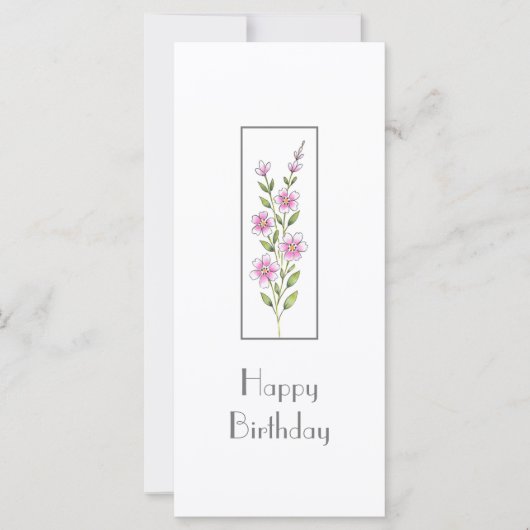 Roze aquarel, pen & inkt bloemstengelkaart kaart (Voorkant)