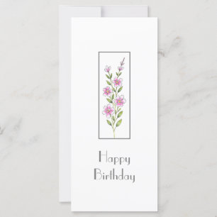 Roze aquarel, pen & inkt bloemstengelkaart kaart