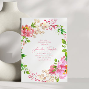 Roze Aquarel Pioen Cottagecore Bruidsuitnodiging Kaart