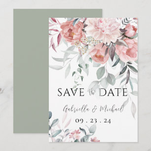 Roze Aquarel Pioen Groene Huwelijksdecoratie Save The Date