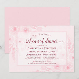 Roze Aquarel Pioenrozen Bruiloftsrepetitie Dinner Kaart