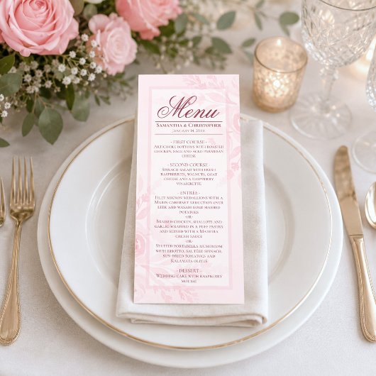 Roze Aquarel Pioenrozen Elegante Boho Chic Bruilof Menu