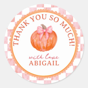 Roze Aquarel Pompoen Baby Shower Bedankt Ronde Sticker