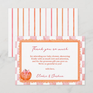 Roze Aquarel Pompoen Baby Shower Dankjewel Bedankkaart