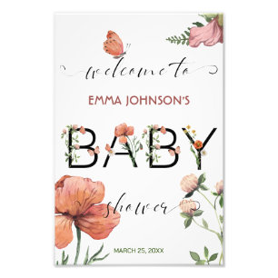 Roze Aquarel Poppies Baby shower Welkom Foto Afdruk