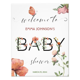 Roze Aquarel Poppies Baby shower Welkom Foto Afdruk
