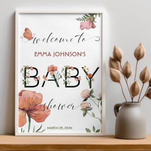 Roze Aquarel Poppies Baby shower Welkom Perfect Poster