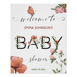 Roze Aquarel Poppies Baby shower Welkom Perfect Poster