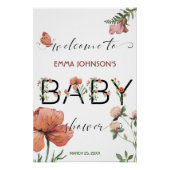 Roze Aquarel Poppies Baby shower Welkom Perfect Poster (Voorkant)