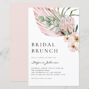 Roze Aquarel Protea Zomer Bruiloft Brunch Uitnodig