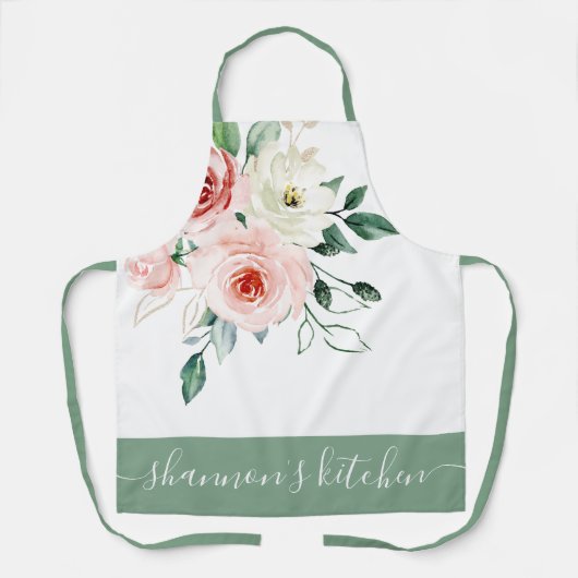 Roze Aquarel Roos All-Over Print Schort (Voorkant)