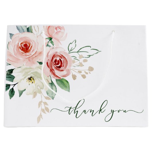 Roze Aquarel Roos Bedankzak Groot Cadeauzakje (Voorkant)