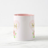 Roze Aquarel Roos Bloemige Monogram Eerste Letter Mok (Midden)