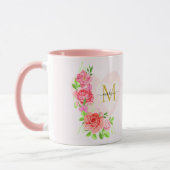 Roze Aquarel Roos Bloemige Monogram Eerste Letter Mok (Links)