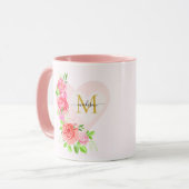 Roze Aquarel Roos Bloemige Monogram Eerste Letter Mok (Voorkant links)