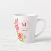 Roze Aquarel Roos Bloemige Monogram Initiaal Latte Mok (Rechts)