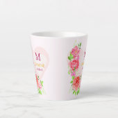Roze Aquarel Roos Bloemige Monogram Initiaal Latte Mok (Voorkant)