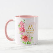 Roze Aquarel Roos Bloemige Monogram Initiaal Mok (Links)