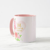 Roze Aquarel Roos Bloemige Monogram Initiaal Mok (Voorkant links)