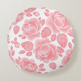 Roze Aquarel Roos - Romantisch Bloemmotief Rond Kussen