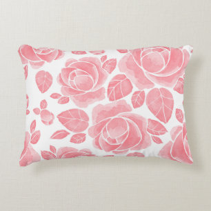 Roze Aquarel Roos - Romantische Bloemen Accent Kussen