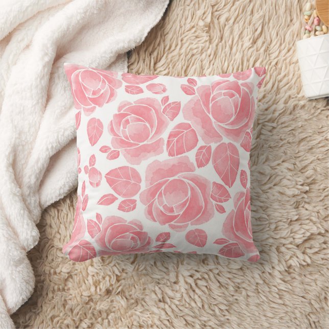 Roze Aquarel Roos - Romantische Bloemen Kussen (Deken)