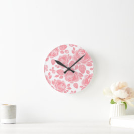 Roze Aquarel Roos - Romantische Bloemen Ronde Klok