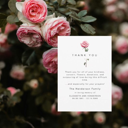 Roze Aquarel Roos Rouw Funeral Bedankt