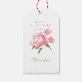 Roze Aquarel Roos Valentijnsdag Cadeaulabel
