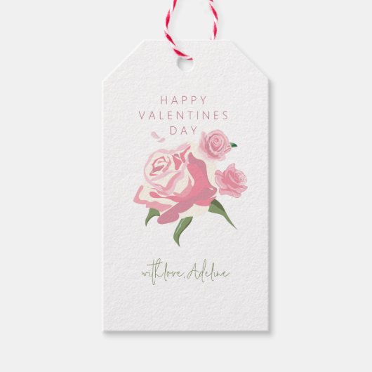 Roze Aquarel Roos Valentijnsdag Cadeaulabel (Voorkant)