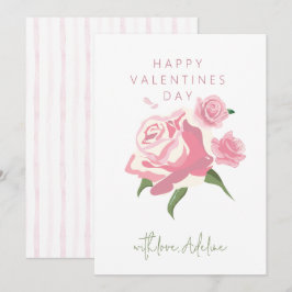 Roze Aquarel Roos Valentijnsdag Feestdagenkaart