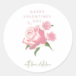 Roze Aquarel Roos Valentijnsdag Ronde Sticker